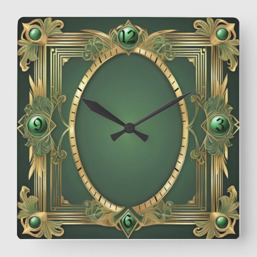 Horloge Carrée Art déco vert (Recto)