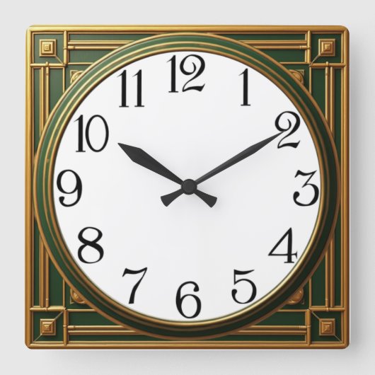 Horloge Carrée Art Déco Vert (Recto)
