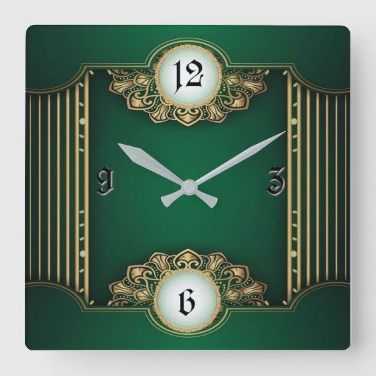 Horloge Carrée Art Déco Vert (Recto)