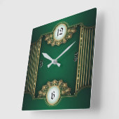Horloge Carrée Art Déco Vert (Angle)