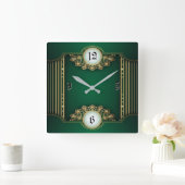 Horloge Carrée Art Déco Vert (Maison)