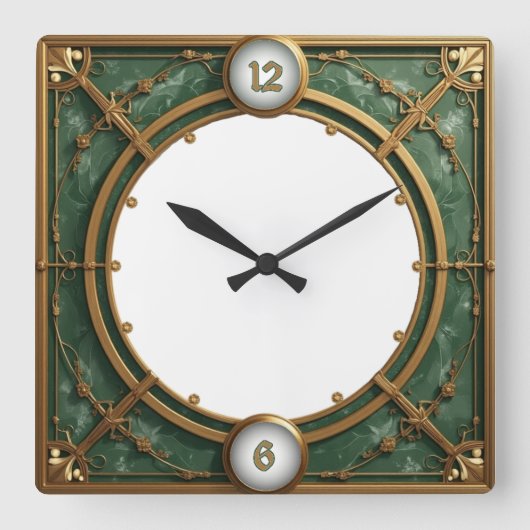 Horloge Carrée Art Déco Vert (Recto)