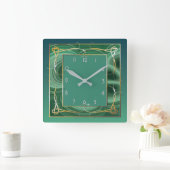 Horloge Carrée Art déco vert (Maison)