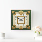 Horloge Carrée Art Déco Vert (Maison)