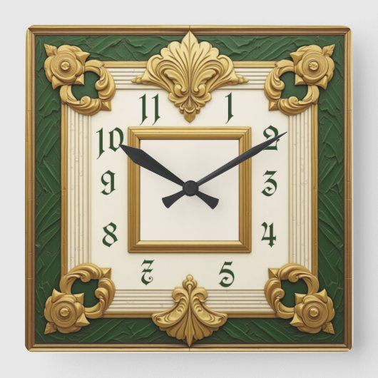 Horloge Carrée Art Déco Vert (Recto)