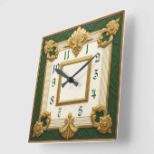 Horloge Carrée Art Déco Vert (Angle)