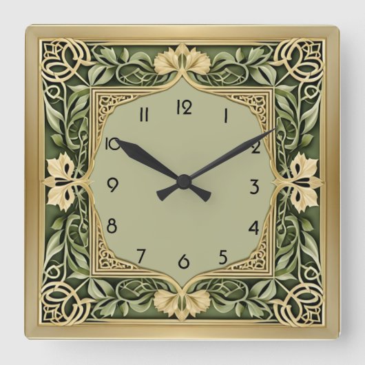 Horloge Carrée Art Déco Vert (Recto)