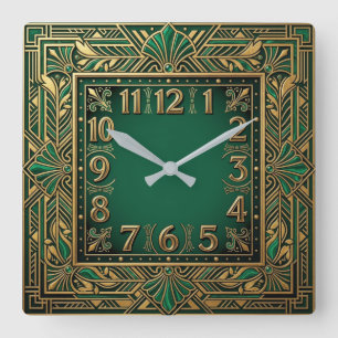 Horloge Carrée Art Déco Vert