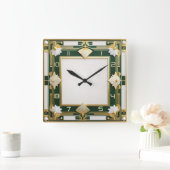 Horloge Carrée Art déco vert (Maison)