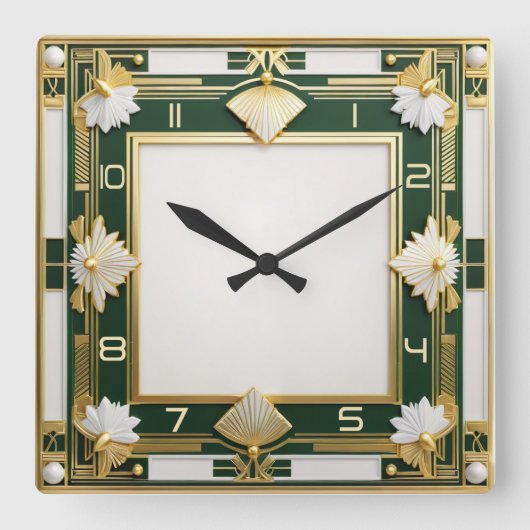 Horloge Carrée Art déco vert (Recto)