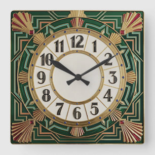 Horloge Carrée Art déco vert