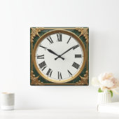 Horloge Carrée Art Déco Vert (Maison)