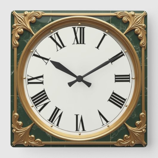 Horloge Carrée Art Déco Vert (Recto)