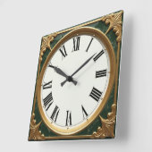 Horloge Carrée Art Déco Vert (Angle)