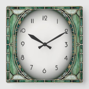 Horloge Carrée Art Déco Vert