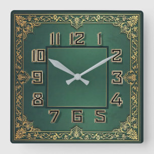 Horloge Carrée Art Déco Vert