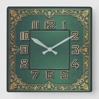 Horloge Carrée Art Déco Vert