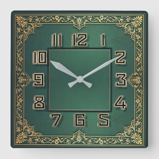 Horloge Carrée Art Déco Vert (Recto)