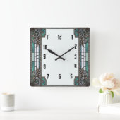 Horloge Carrée Art Déco Vert (Maison)