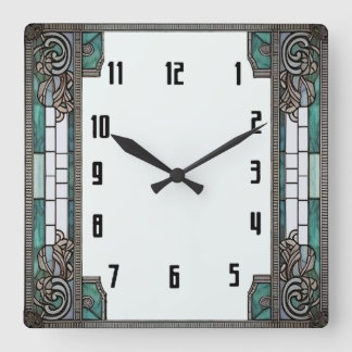 Horloge Carrée Art Déco Vert