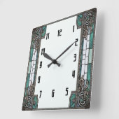 Horloge Carrée Art Déco Vert (Angle)