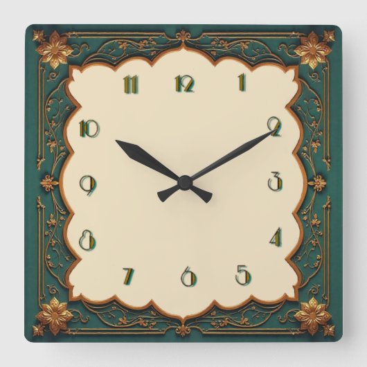 Horloge Carrée Art Déco Vert (Recto)