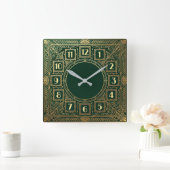 Horloge Carrée Art Déco Vert (Maison)