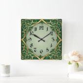 Horloge Carrée Art Déco Vert (Maison)