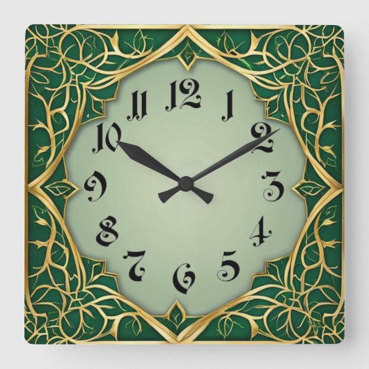 Horloge Carrée Art Déco Vert (Recto)