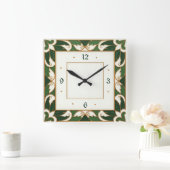 Horloge Carrée Art Déco Vert (Maison)