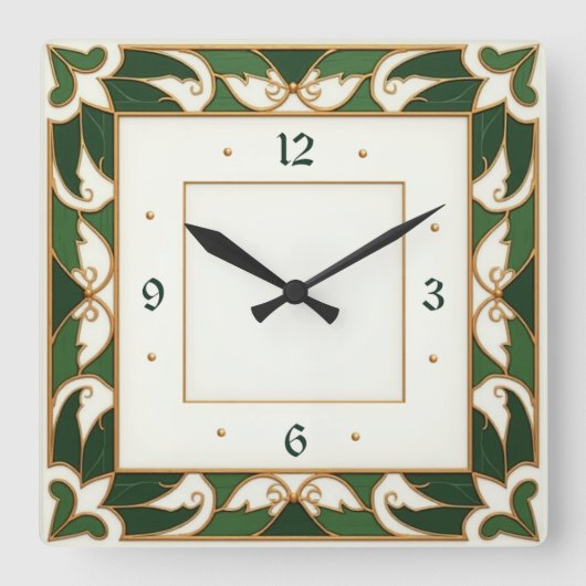 Horloge Carrée Art Déco Vert (Recto)