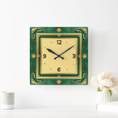 Horloge Carrée Art Déco Vert (Maison)