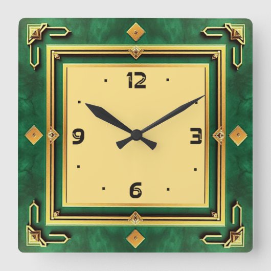 Horloge Carrée Art Déco Vert (Recto)