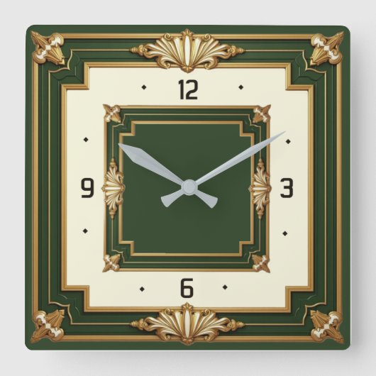 Horloge Carrée Art Déco Vert (Recto)