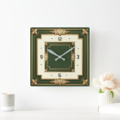 Horloge Carrée Art Déco Vert (Maison)