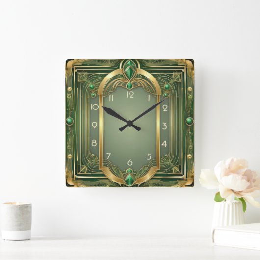 Horloge Carrée Art déco vert (Maison)