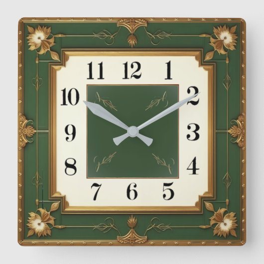 Horloge Carrée Art Déco Vert (Recto)