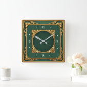 Horloge Carrée Art déco vert (Maison)