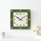 Horloge Carrée Art Déco Vert (Maison)
