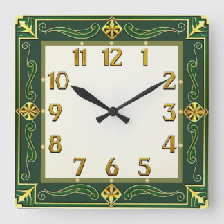 Horloge Carrée Art Déco Vert