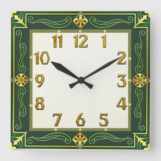 Horloge Carrée Art Déco Vert (Recto)