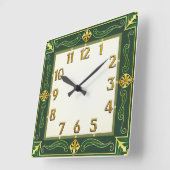 Horloge Carrée Art Déco Vert (Angle)