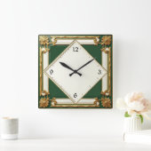 Horloge Carrée Art Déco Vert (Maison)