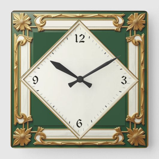 Horloge Carrée Art Déco Vert (Recto)