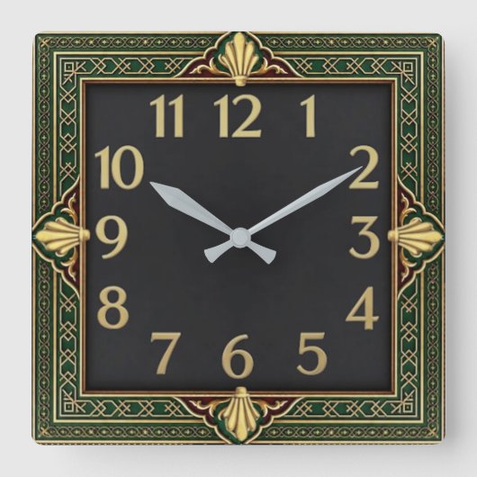 Horloge Carrée Art Déco Vert (Recto)