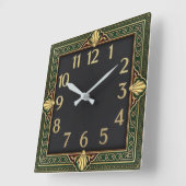 Horloge Carrée Art Déco Vert (Angle)