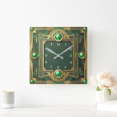 Horloge Carrée Art déco vert (Maison)