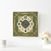 Horloge Carrée Art Déco Vert (Maison)