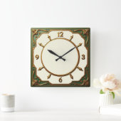 Horloge Carrée Art Déco vert (Maison)