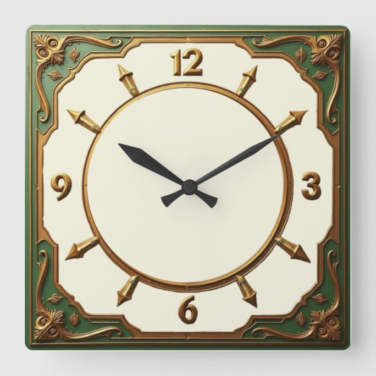 Horloge Carrée Art Déco vert (Recto)